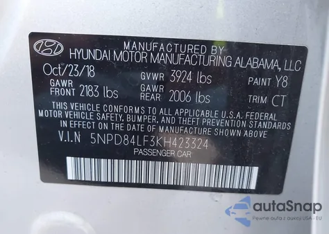 2019 Hyundai Elantra Sel from USA, damaged, VIN 5NPD84LF3KH423324